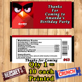 Angry Birds Printed Birthday Candy Bar Wrappers 10 ea Personalized Custom Made