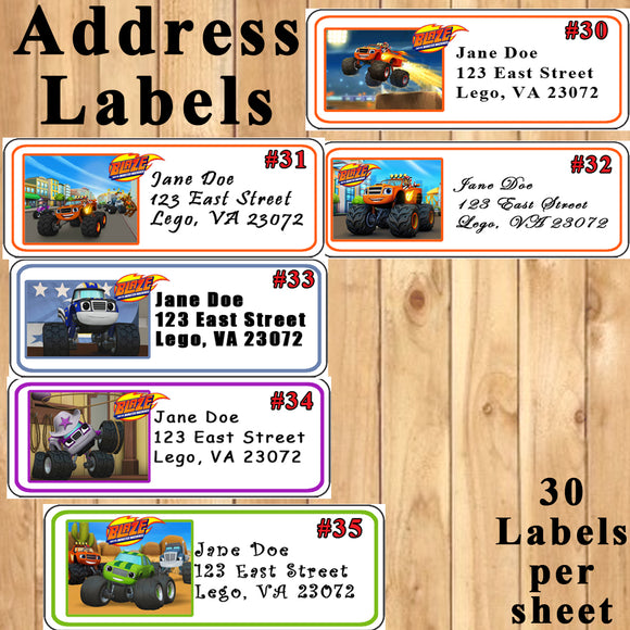 Blaze Monster Machine Truck Birthday Favor Stickers Address Labels Candy Stickers Water Bottle Labels Personalized
