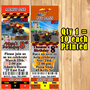 Blaze Monster Machine Truck Birthday Invitations Printed 10 ea with Env Personalized Custom Made