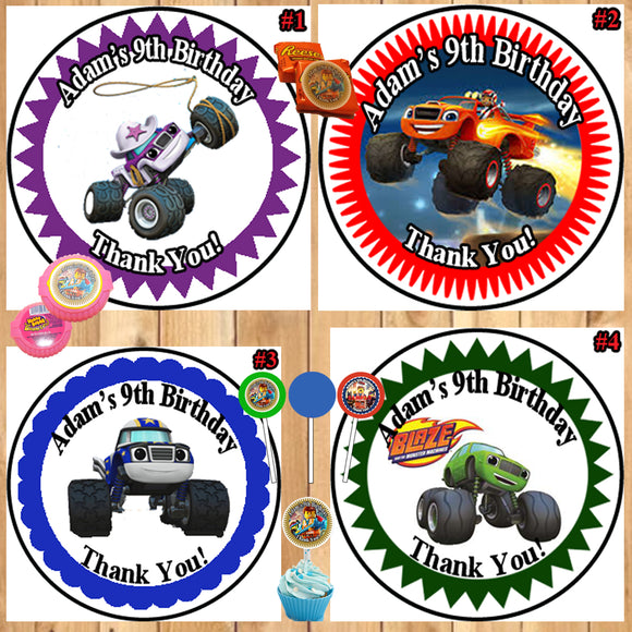 Blaze Monster Machine Truck Birthday Round Stickers Printed 1 Sheet Cup Cake Toppers Favor Stickers Personalized Custom Made