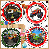 Blaze Monster Machine Truck Birthday Round Stickers Printed 1 Sheet Cup Cake Toppers Favor Stickers Personalized Custom Made