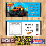 Blaze Monster Machine Truck Printed Birthday Candy Bar Wrappers 10 ea Personalized Custom Made