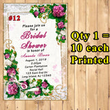 Bridal Shower Invitations Printed 10 ea with Envelopes Personalized Custom Made
