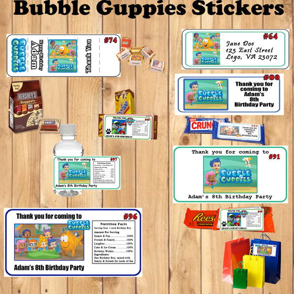 Bubble Guppies Birthday Favor Stickers Address Labels Candy Stickers Water Bottle Labels Personalized