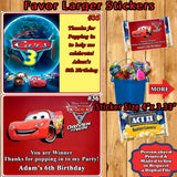 Cars 3 Printed Birthday Stickers Water Bottle Address Popcorn Favor Labels Personalized Custom Made
