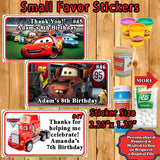 Cars 3 Printed Birthday Stickers Water Bottle Address Popcorn Favor Labels Personalized Custom Made