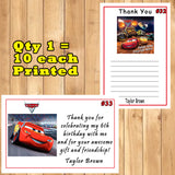Cars 3 Birthday Thank You Cards 10 each With or Without Env Personalized Custom Made