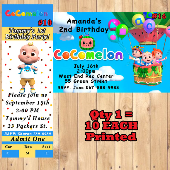 CoComelon Printed Birthday Invitations 10 ea with Env Personalized Custom Made
