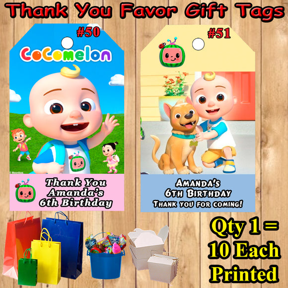 CoComelon Birthday Favor Thank You Gift Tags 10 ea Personalized Custom Made