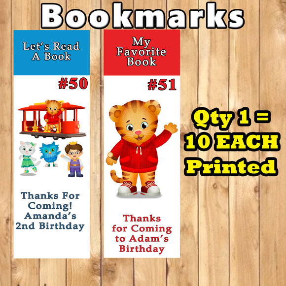 Daniel Tiger Birthday Bookmarks 10 ea Personalized Custom Made