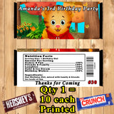 Daniel Tiger Printed Birthday Candy Bar Wrappers 10 ea Personalized Custom Made