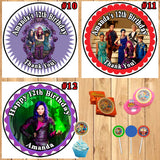 Descendants Birthday Round Stickers Printed 1 Sheet Cup Cake Toppers Favor Stickers Personalized Custom Made