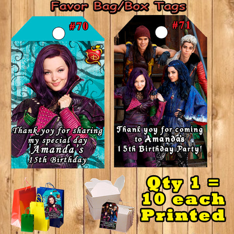 Descendants Printed Favor Thank You Gift Tags 10 ea Personalized Custom Made