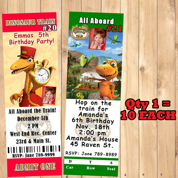 Dinosaur Train Birthday Invitations 10 each Printed Personalized with Envelopes Custom Made