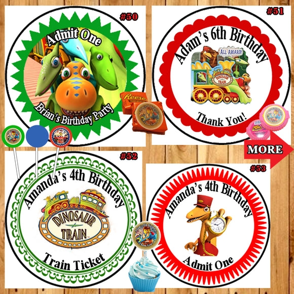 Dinosaur Train Birthday Round Stickers Printed 1 Sheet Cup Cake Toppers Favor Stickers Personalized Custom Made