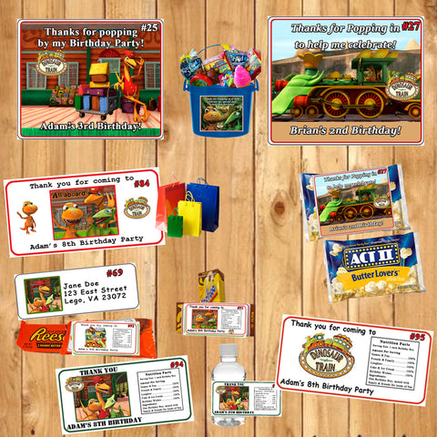 Dinosaur Train Printed Birthday Stickers Water Bottle Address Popcorn Favor Labels Personalized Custom Made