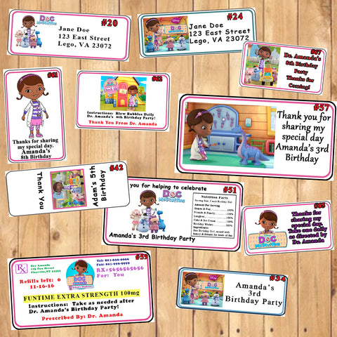 Doc McStuffins Birthday Favor Stickers Address Labels Candy Stickers Water Bottle Labels Personalized Printed