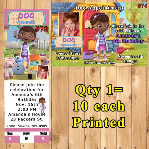 Doc McStuffins Birthday Invitations Printed 10 ea with Env Personalized Custom Made