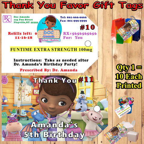 Doc McStuffins Birthday Favor Thank You Gift Tags 10 ea Personalized Custom Made Printed