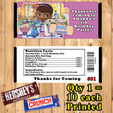 Doc McStuffins Printed Birthday Candy Bar Wrappers 10 ea Personalized Custom Made