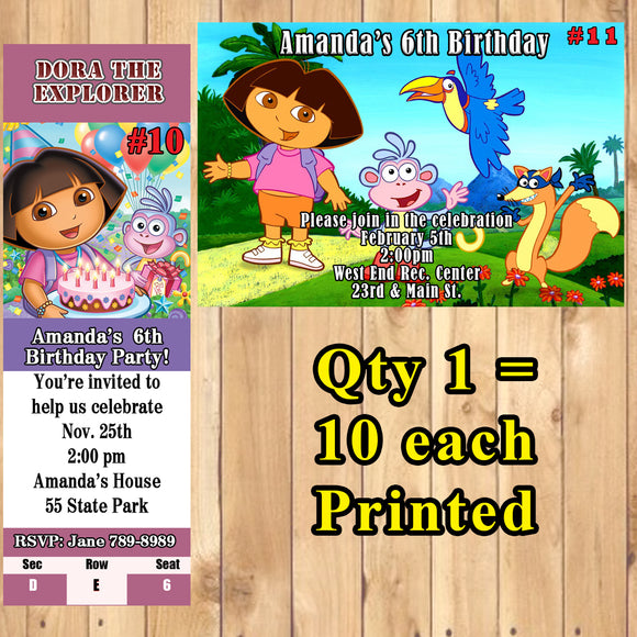 Dora The Explorer or Go Diego Go Birthday Invitations Printed 10 ea with Env Personalized Custom Made