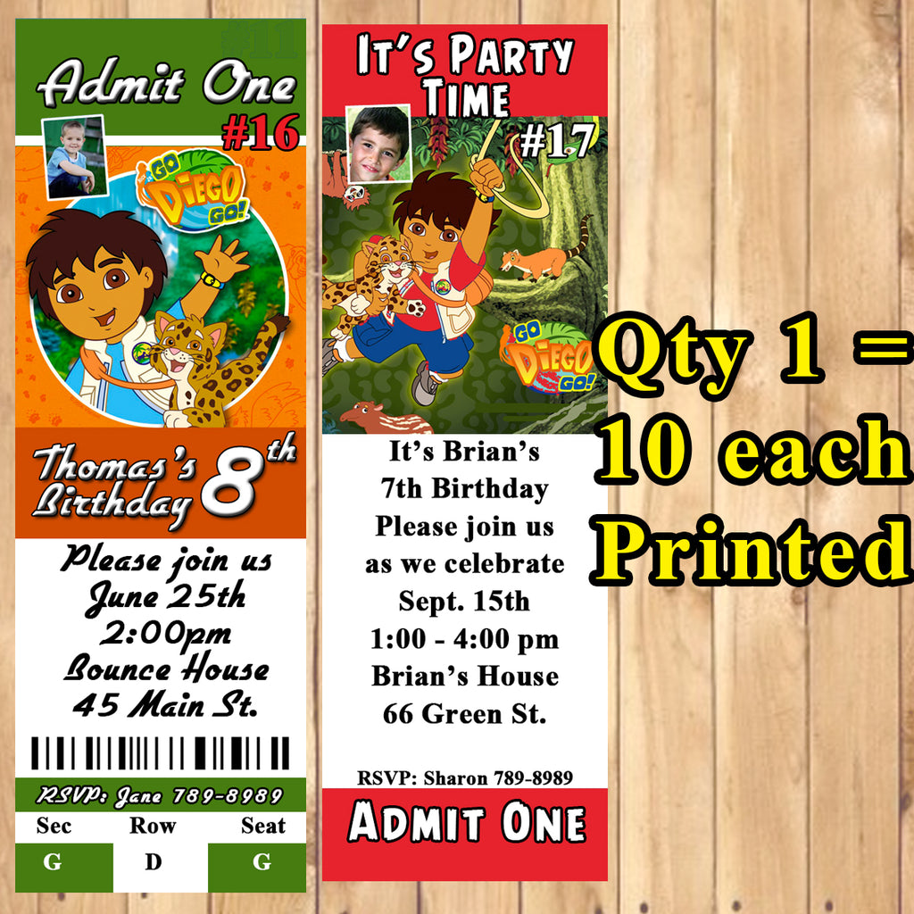 Dora The Explorer or Go Diego Go Birthday Invitations Printed 10 ea wi –  Virginia Design Shop, image size:1024x1024
