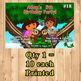 Dora The Explorer or Go Diego Go Birthday Invitations Printed 10 ea with Env Personalized Custom Made