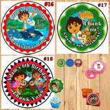 Dora The Explorer or Go Diego Go Birthday Round Stickers Printed 1 Sheet Cup Cake Toppers Favor Stickers Personalized Custom Made