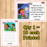 Dora The Explorer or Go Diego Go Birthday Thank You Cards 10 each With or Without Env Printed Personalized Custom Made