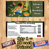 Dora The Explorer or Go Diego Go Printed Birthday Candy Bar Wrappers 10 ea Personalized Custom Made