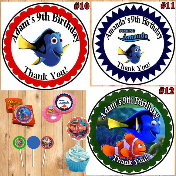 Finding Dory Finding Nemo Birthday Round Stickers Printed 1 Sheet Cup Cake Toppers Favor Stickers Personalized Custom Made