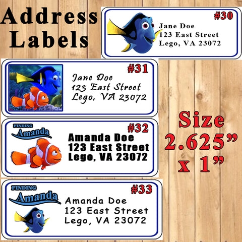Finding Dory Finding Nemo Printed Birthday Stickers Water Bottle Address Popcorn Favor Labels Personalized Custom Made