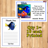 Finding Dory Finding Nemo Birthday Thank You Cards 10 each With or Without Env Personalized Custom Made