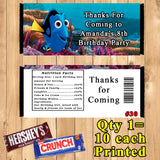 Finding Dory Finding Nemo Printed Birthday Candy Bar Wrappers 10 ea Personalized Custom Made