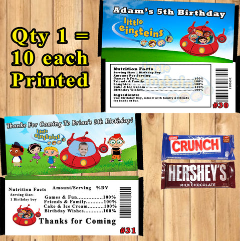 Little Einsteins Printed Birthday Candy Bar Wrappers 10 ea Personalized Custom Made