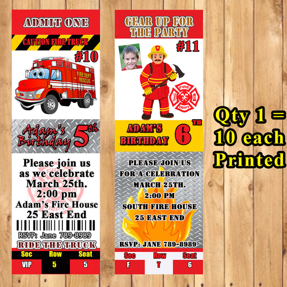 Firefighter Fire Truck Fireman Birthday Invitations Printed 10 ea with Env Personalized Custom Made