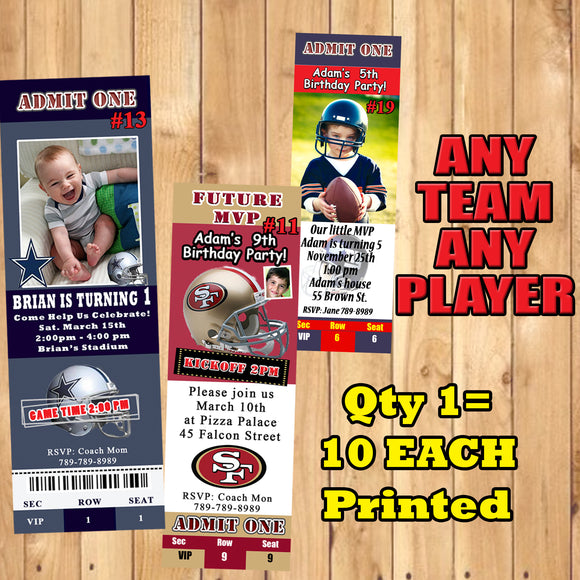 Football NFL Birthday Invitations 10 each Printed Personalized with Envelopes Custom Made