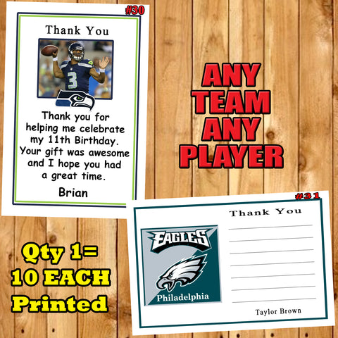 Football NFL Birthday Thank You Cards 10 each Printed Personalized Custom Made