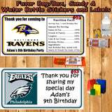 Football NFL Birthday Favor Water Bottle Address Labels Stickers Printed Personalized Custom Made