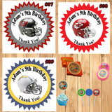Football NFL Birthday Round Stickers 1 Sheet Printed Personalized Custom Made