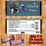 Football NFL Birthday Candy Bar Wrappers 10 each Printed Personalized Custom Made