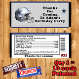 Football NFL Birthday Candy Bar Wrappers 10 each Printed Personalized Custom Made