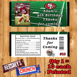 Football NFL Birthday Candy Bar Wrappers 10 each Printed Personalized Custom Made