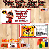 Incredible 2 Printed Birthday Stickers Water Bottle Address Popcorn Favor Labels Personalized Custom Made