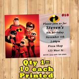 Incredibles 2 Birthday Invitations 10 each Printed Personalized with Envelopes Custom Made