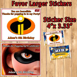 Incredible 2 Printed Birthday Stickers Water Bottle Address Popcorn Favor Labels Personalized Custom Made