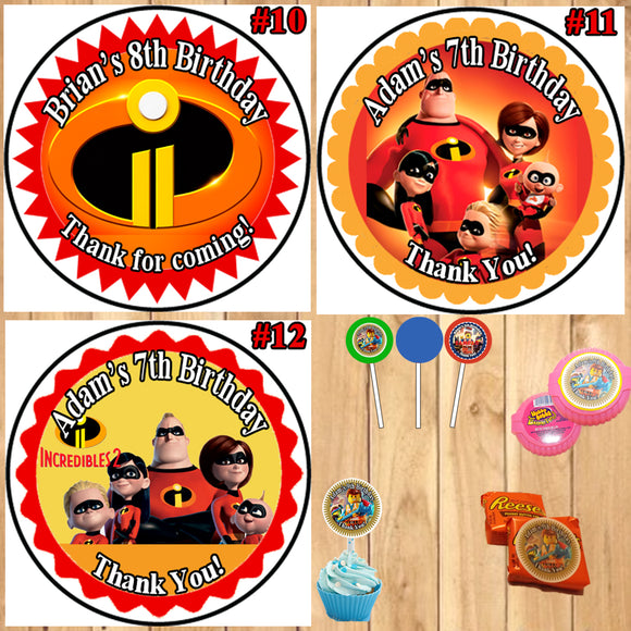 Incredible 2 Birthday Round Stickers Printed 1 Sheet Cup Cake Toppers Favor Stickers Personalized Custom Made