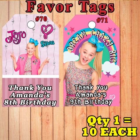 JoJo Siwa Printed Favor Thank You Gift Tags 10 ea Personalized Custom Made