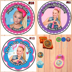JoJo Siwa Birthday Round Stickers Printed 1 Sheet Cup Cake Toppers Favor Stickers Personalized Custom Made