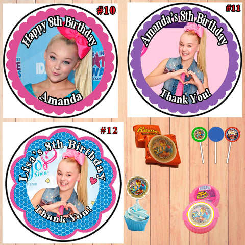 JoJo Siwa Birthday Round Stickers Printed 1 Sheet Cup Cake Toppers Favor Stickers Personalized Custom Made
